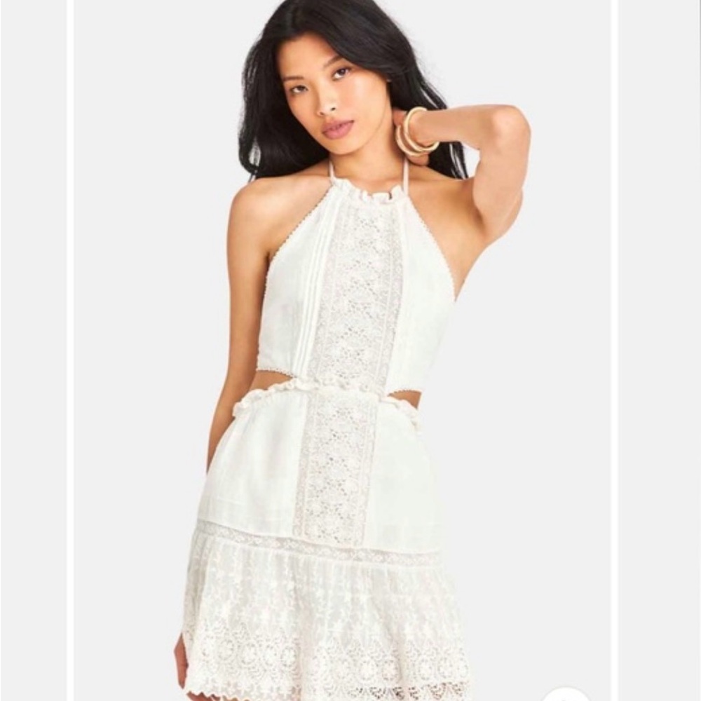 LoveShackFancy Cream Halter Cut Out Sundress